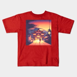 Japanese Sunset of Halloween Season Magical Temple Kids T-Shirt